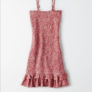 American Eagle Smocked Red Floral Mini Dress